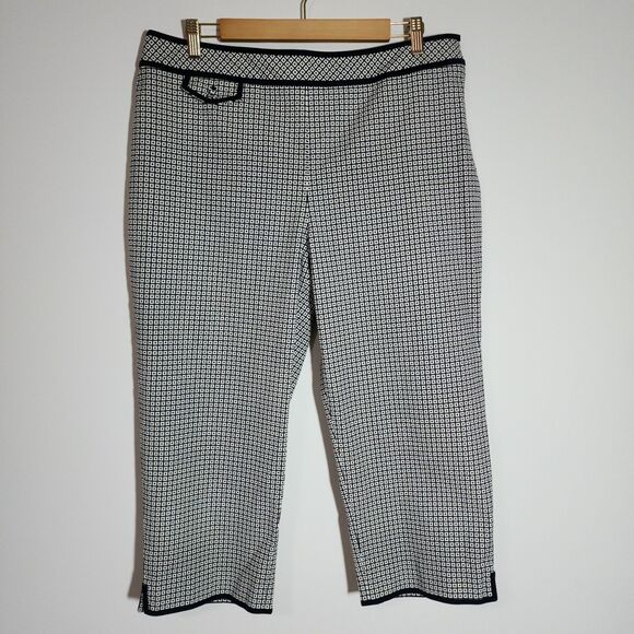 Talbots Womens Cotton-Blend Cropped Pants Black White Geometric Stretch Sz 16/18 - Picture 1 of 8